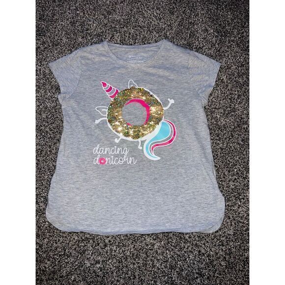 Members Mark Girls Gray Tee " Dancing Donicorn" Size 14/16